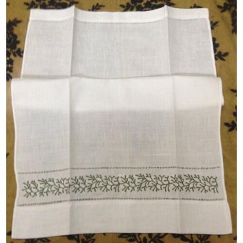 NoVelty Unisex Handkerchiefs 12PCS/Lot14x22"Linen Vintage Holiday Handkerchief Embroidery Green coral tree Hankies For Occasions