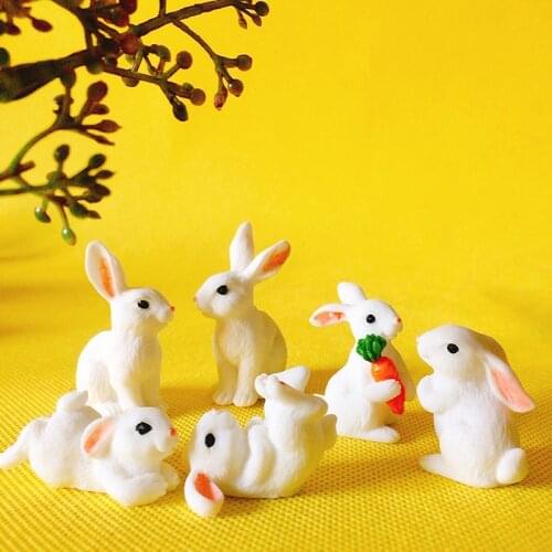 New~4Pcs/bunny rabbits/miniatures bunny/cute/fairy garden gnome/moss terrarium decor/crafts/bonsai/ DIY supplies/figurine