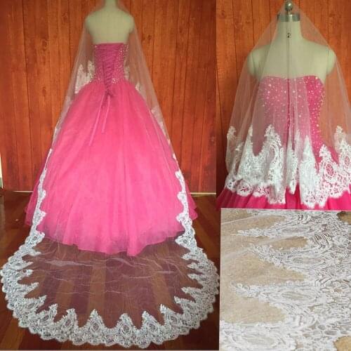 One Layer Lace Hem Wedding Veil Cathedral Length Bridal Veils Without Comb Wedding Accessoires Bride Veil