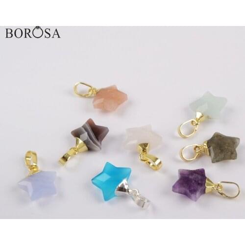 BOROSA 10Pcs New Star Shape Multi-Kind Stones Pendant Rainbow Material Beads Tiny Heart for Earring for Necklace Handmade WX1171