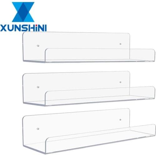 XUNSHINI Acrylic Bathroom Shelves Floating Wall Display Shelves Clear Wall Mounted Thick Clear Kitchen Storage 2pcs/4pcs