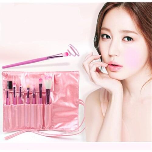 Professional 7pcs Kit Makeup Set Brushes Portable Cosmetic Eyebrow Powder Make Up Brush Tool W / Stylish PU Leather Bag Holder