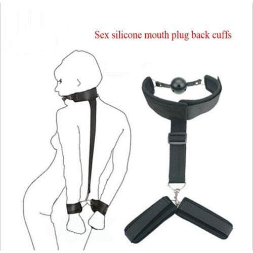 Sex appeal silicone mouth plug ball back handcuffs bind adult toys flirting supplies passion alternative training