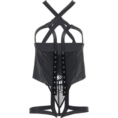 Sexy Teddy Lingerie Wetlook PVC Latex Bodysuit for Women Open Crotch Sex Costum SM Nightclub Hot Erotic Lingerie Bodysuit R80601