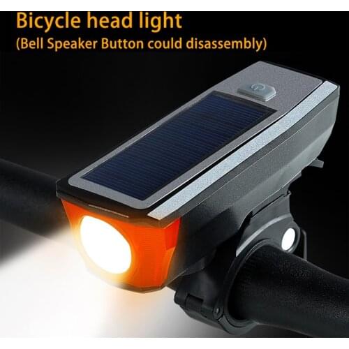 Solar Bicycle Front Light 5 Modes Bike Tail Rear Light Waterproof USB Rechargeable Headlight with Bell Cycling LED Flashlight