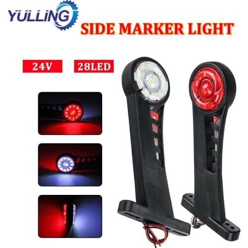 YULLING 2Pcs 24V Waterproof 28 LED Side Marker Light Red White Lamp Trailer Truck Universal LED Stalk Side Marker Light Accessor