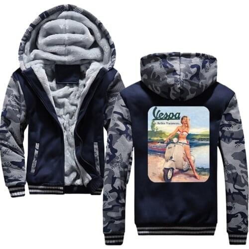 Vespa Girl 2020 New Fashiong Winter Fleece Hoodie Sweatshirt Mens Thick Warm Coat Male Solid Color Jacket Men Brand Clothing 5XL