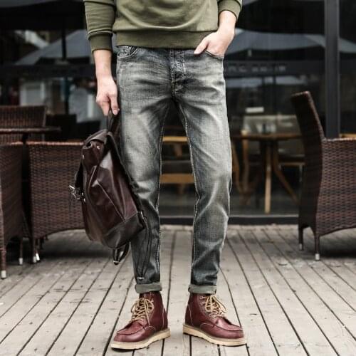 Vintage Jeans Man Moto Style Straight Classic Retro Denim Pants Button Fly Cowboy Trousers Male Designer Jeans Men High Quality