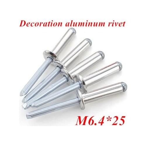 50pcs/lot M6.4*25 Aluminum Dome POP Head Rivet Core Pulling Decoration Rivets