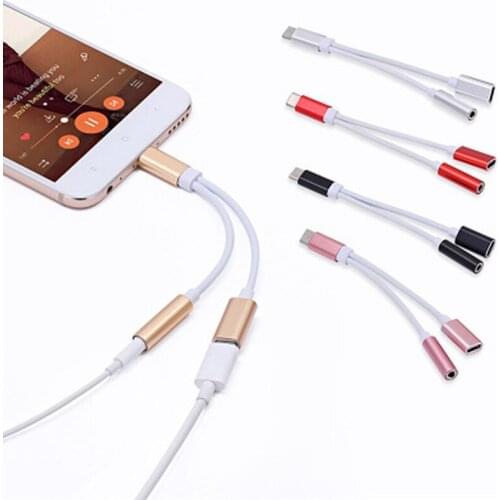 2 in 1 Type C to 3.5 mm Charger Headphone Audio Jack USB C Cable Portable Type-C to 3.5mm Connector Adapter for Mobile Phone