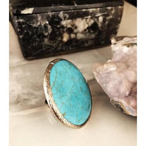 Dr Stone Natural Stone Women 'S Turquoise Stone adjustable Ring AHL15