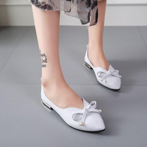New Sweet Beauty Shoes 2019 Spring Summer Shallow Mouth Pointed Comfortable Flat Shoes Suede Bow Single Peas Shoes Women