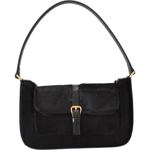 WOONAM Women New Fashion Bag Genuine Horse Hair Fur Calf Alligator Leather Fall Winter Shoulder Bag WB1096