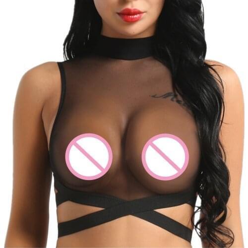 Women See-Through Sheer Zipper Back Tank Top Mesh Sleeveless Round Neck Elastic Clothes Strappy Criss Cross Crop Sexy Top Shirts