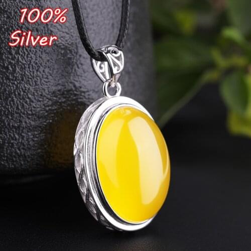 S925 Sterling Silver Color Pendant Oval Blank Base Inlaid with Wax Amber Turquoise Female Pendant Holder 17.5 * 24.7