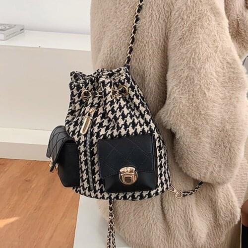 HISUELY Winter Faux Fur Women Bucket Bags Small Plush Shoulder Bag Casual Lady Handbag Fashion Plush Bag Travel Female Purse