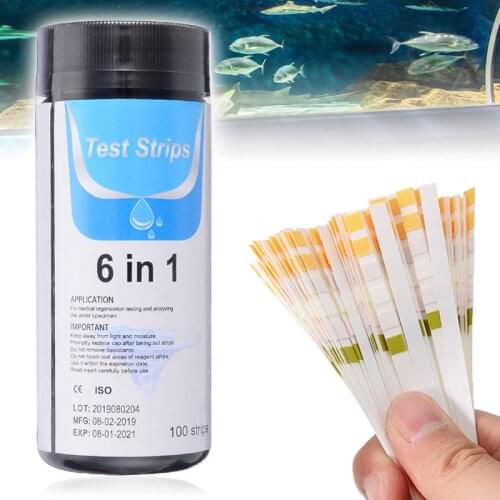 100pcs PH Level Test Strips Aquarium Fish Tank Total Alkalinity Nitrite Test Paper 6 In 1 For Water Quality Testing Tool