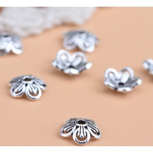 10pcsS925 sterling silver silver hollow flower CAP, Retro Hollow Flower Bracket spacer beads, string bead material accessories