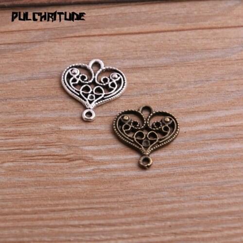 20pcs 18*21mm Two Color Zinc Alloy Necklace Charm Jewelry DIY Hollow Herat Connector Pendant Necklace