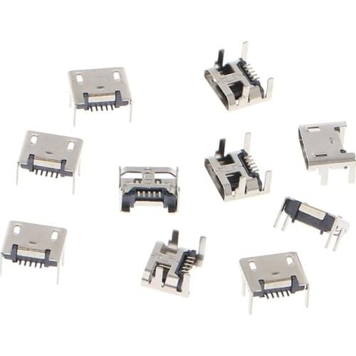 203F 10 Pcs Micro USB Type B 5 Pin Female Socket Connector SMD 4 Legs 90 Degree