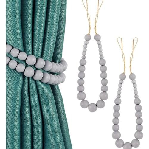 2 Pcs Wood Bead Curtain Tieback Curtain Rope Tie Farmhouse Beaded Curtain Holder Boho Curtain Tie Holdback Decorative