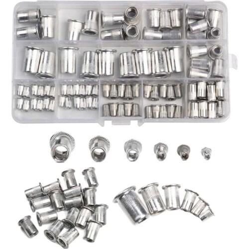 93Pcs M3/M4/M5/M6/M8/M10 Aluminum Alloy Rivet Nut Rivnut Flat Head Threaded Rivet Insert Nutsert Cap Rivet Nut Mix Set