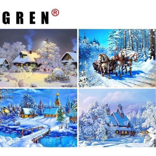 GREN 5D DIY Diamond Painting Round Drill Winter Nature Cross Stitch Mosaic Picture Rhinestones Embroidery Full Set Scenery Decor