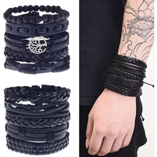5pcs / lot Punk Vintage Handmade Multilayer Leather Bracelet Men Fashion Personality Creative Bracelets & Bangle Gift Wholesale