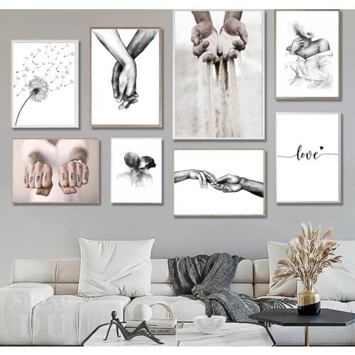 Black White Romantic Hand In Hand Art Poster Canvas Painting Love Quotes Wall Print Fashion Picture Couples Lovers Room Decor