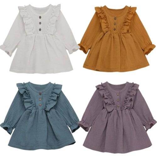 1-6Years Toddler Kids Baby Girl Cotton Linen Party Casual Dress Clothes Set Sundress