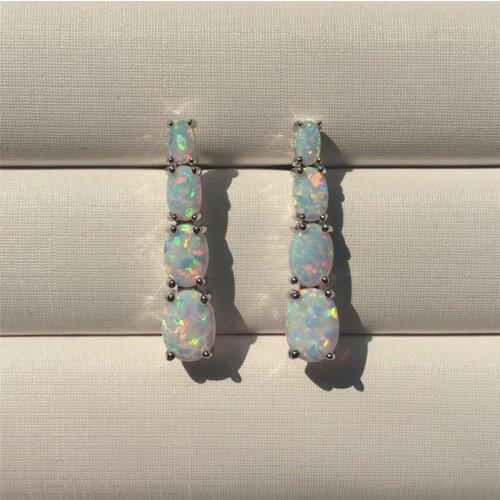 I & FDLK Luxury White Man-made Opal Silver Color Dangle Earring Womens Wedding Party Earrings Imitation Opal Jewelry Wholesale