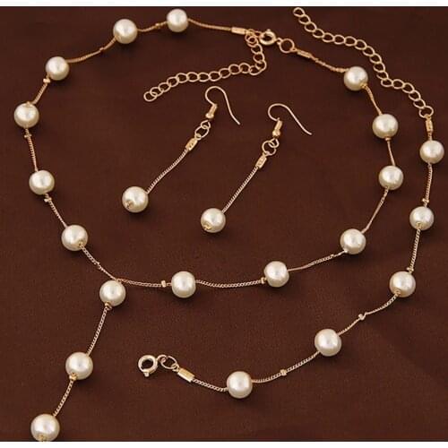 Imitation Pearl Jewelry Set Simulated Pearl Simple Sweet OL Elegant Earrings Necklace Sets for Wedding