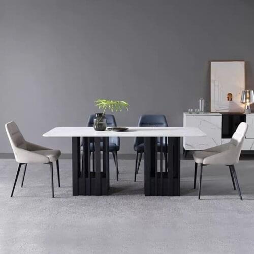 Italian Elegant Modern Minimalist Style Black Steel MetalBase Rectangular Marble Top Villia Kitchen Dining Table