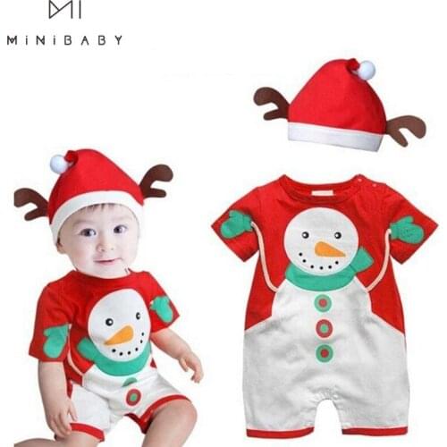 2021 Christmas Baby Girls Clothes Newborn Rompers 0-3 Years Old Clothing Short Sleeve New Year Jumpsuits For Boy 2pcs Infant+hat