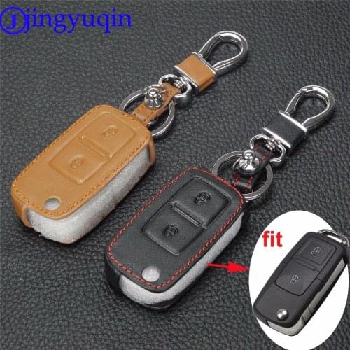 Jingyuqin 2 Btns Remote Leather Car-Styling Key Cover Case For VW VOLKSWAGEN MK4 Seat Altea Alhambra Ibiza Transporter Polo GOLF