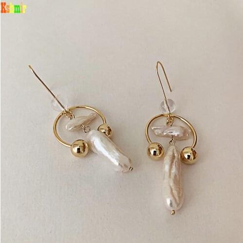 Kshmir Freshwater Pearl Earrings Female Fashion Female Ear Hook Earrings South Korean New Women Geometric Vintage Zinc Alloy