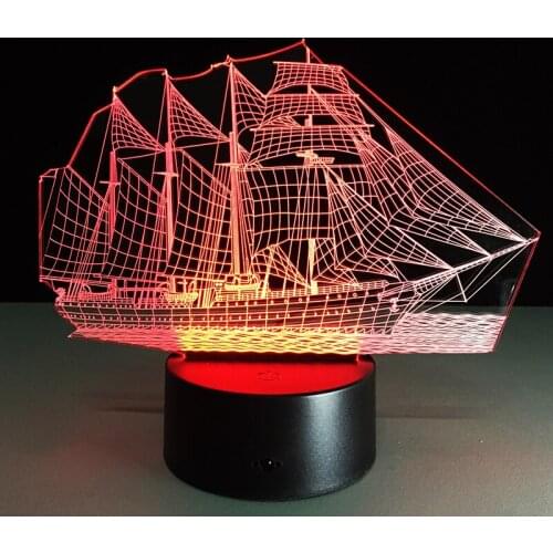 Lumiwell Sailboat 3D LED Night Light Boat Table Light LED Table Dest Lamp RGB 7 Colors Flalshing Remote Controller