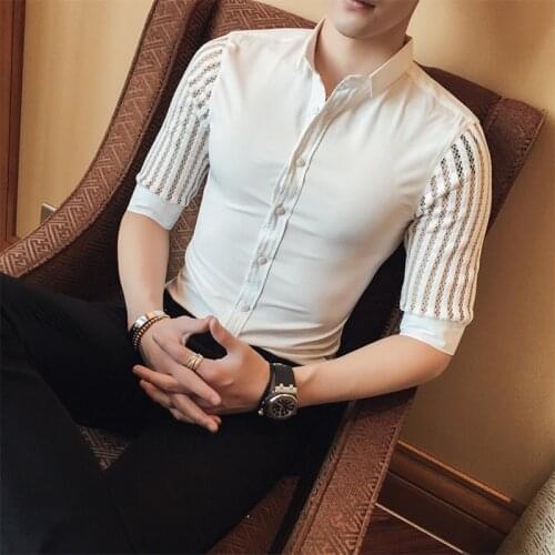 2021 New style Men are of high quality in summer Casual short-sleeved shirts/Male slim fit lapel Business shirt Black white 3XL