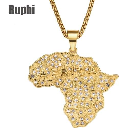 Hip hop mens punk jewelry necklace accessories European Hip pop CZ crystals African map Pendant Necklace