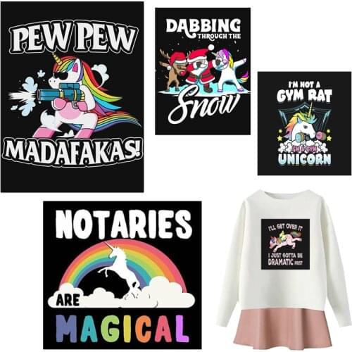 Unicorn Patches Pew Pew Madafakas Thermal Stickers on Clothes Iron-on Transfers for Clothing Thermoadhesive Patch Diy Applique
