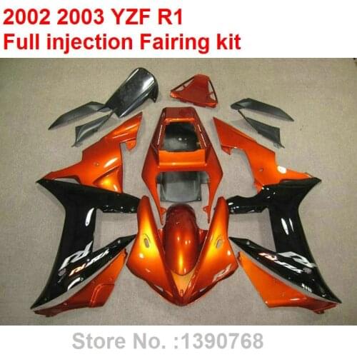 Motorcycle unpainted bodywork fairing kit for Yamaha YZF R1 02 03 burnt orange black plastic fairings set YZFR1 2002 2003 BC25