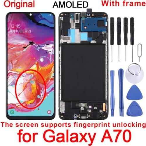 Original Super AMOLED A70 LCD For SAMSUNG Galaxy A70 LCD Display Digitizer Full Assembly with Frame