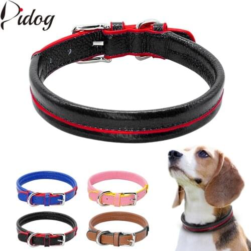 Leather Dog Collar Soft Padded Puppy Collar for Small Medium Dogs Cats Black Pink Blue Brown XS-M