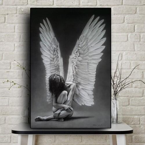 Black Sexy Woman Canvas Painting Angel Posters and Prints Nordic Wall Art Decor Picture for Living Room Bedroom Home Decorations