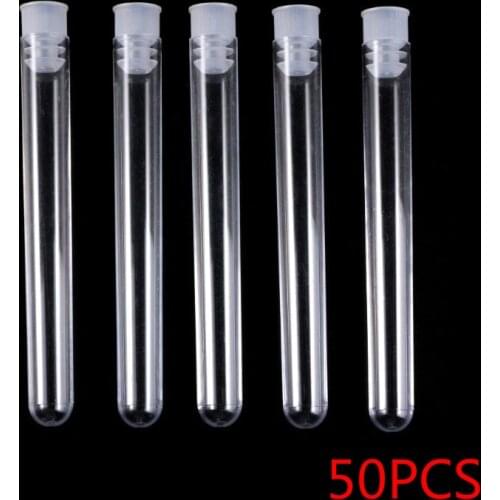 50pcs new high quality plastic test tube 12mm * 100mm transparent plastic test tube with lid laboratory supplies