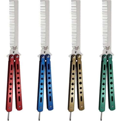 Comb Beard Moustache Brushes Hairdressing Styling Foldable Comb Practice Training Butterfly Knife Brushes Hairdressing Tools