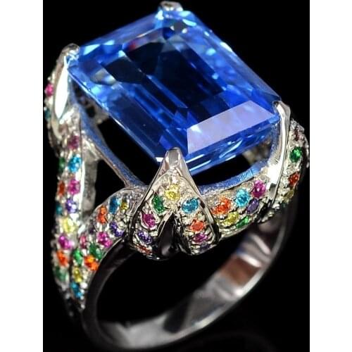Luxury Women Jewelry Blue Zircon Bridal Rings for Wedding Engagement Party Set Gifts Size 6 7 8 9 10