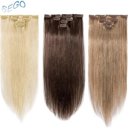SEGO 12"-22" 40g Straight Hair Clip in Human Hair Extensions Double Drawn Non-Remy 613 Blonde Natural Indian Hair 4Pcs/Set
