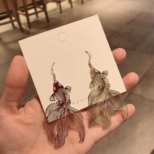 Fashion Exaggerated Creative Design Cute Goldfish Pendant Earrings 2021 New Personality Fishtail Metal Womens Jewelry Gift