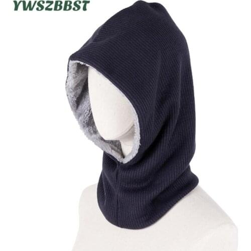 New Winter Warm Unisex Knitted Hooded Hat Scarf Set Autumn Beanies Cap for Women Men Hooded Scarf Riding Windproof Outdoor Hat